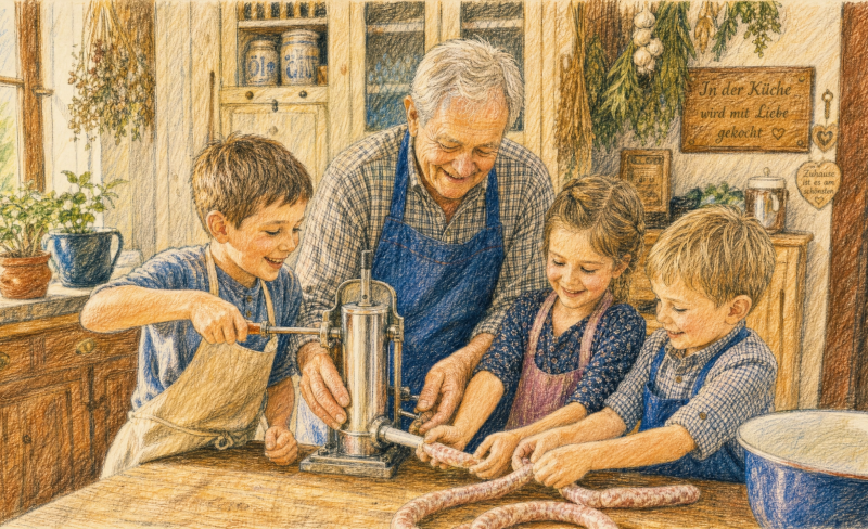 Zu Hause Wurst machen Generationen Übergreifend