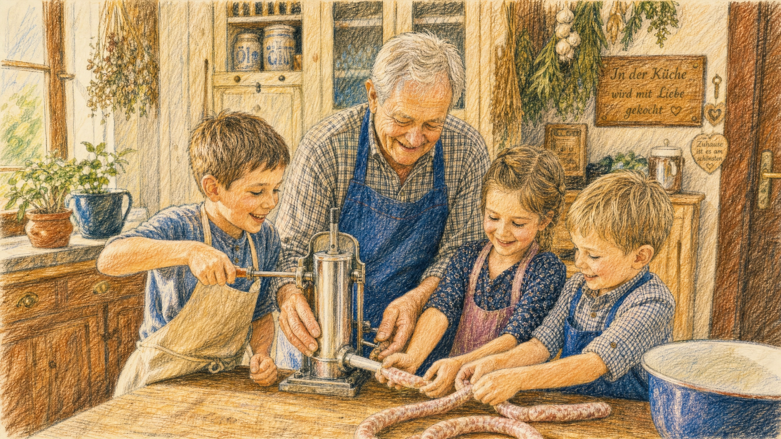 Zu Hause Wurst machen Generationen Übergreifend